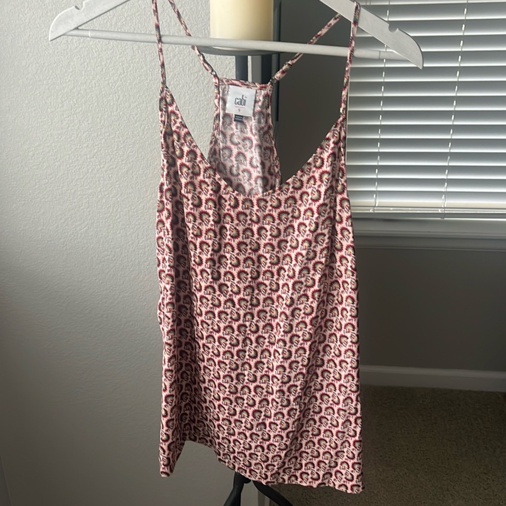 CAbi Pink and Black Patterned Spaghetti Strap Top